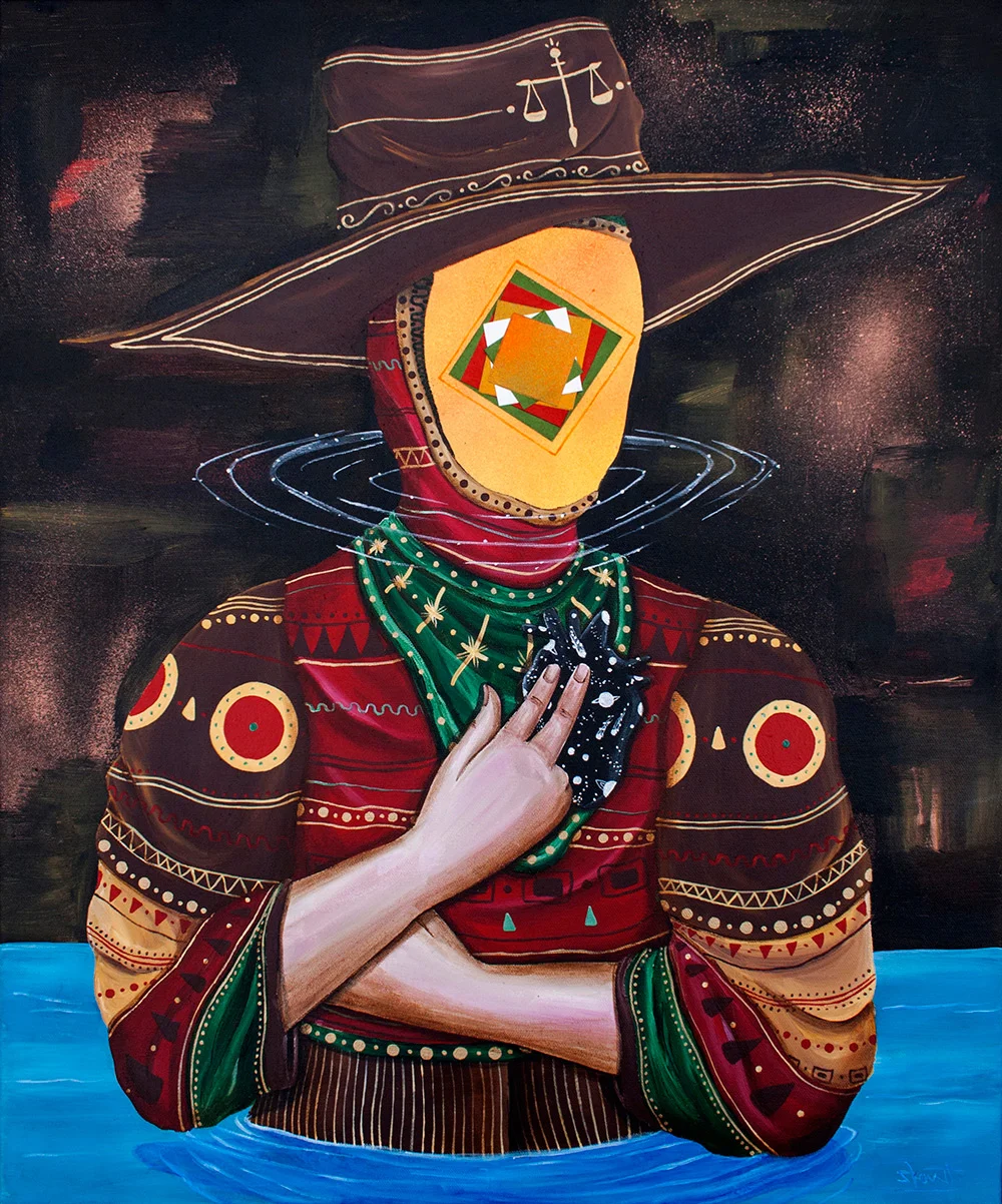 INNER BALANCE, ACRYLIC AND COLLAGE ON COTTON CANVAS, 50 X 60 CM. 2015