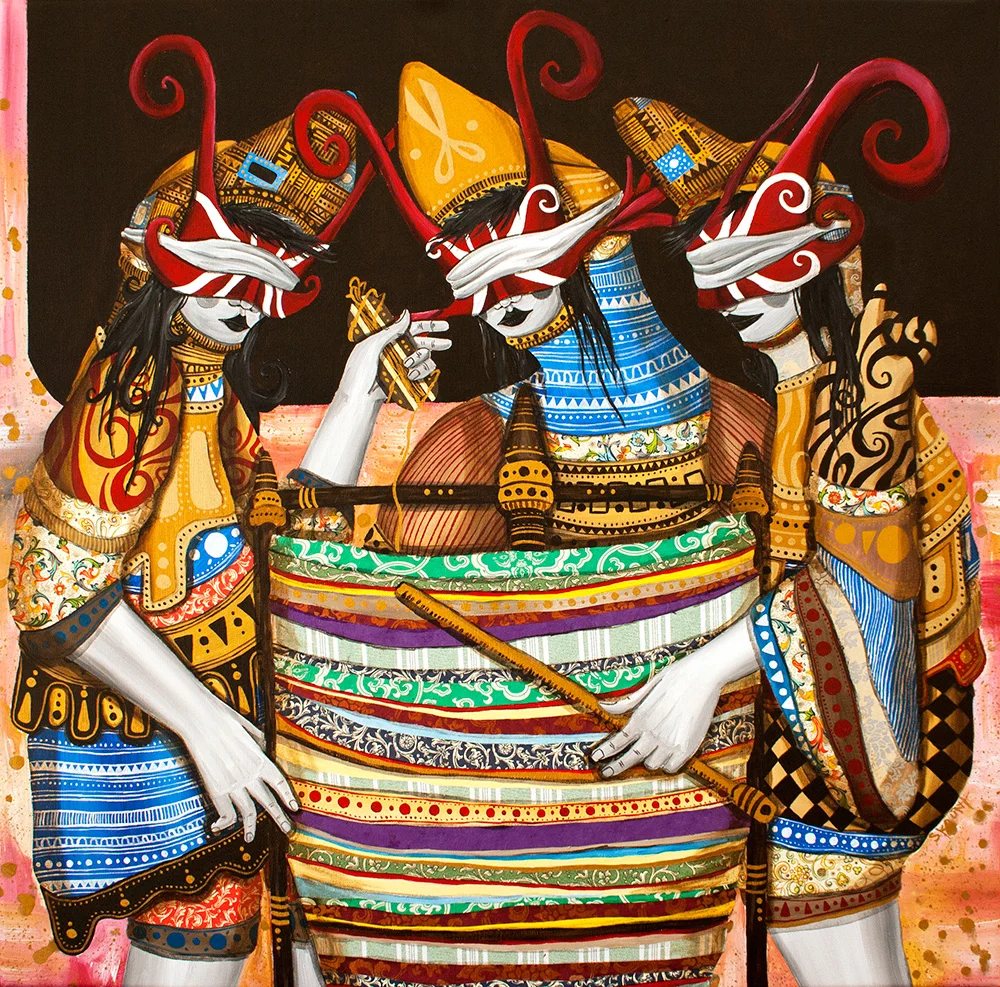 BLIND MOIRAS , ACRYLIC AND COLLAGE ON LINEN CANVAS, 70 X 70 CM. 2013