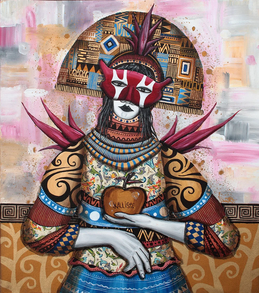 ERIS , GODDESS OF CHAOS, STRIFE AND DISCORD. ACRYLIC AND COLLAGE ON CANVAS, 40 X 45 CM. 2013