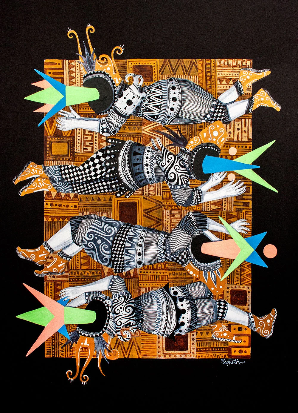 PROJECTIONS 1, ACRYLIC AN INK ON 250GR BLACK PAPER, 30X42 CM. 2014