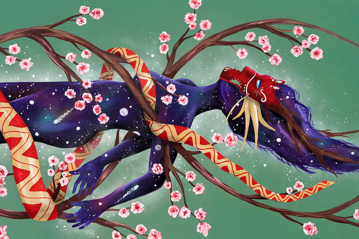 helix mural by skount, painting detail