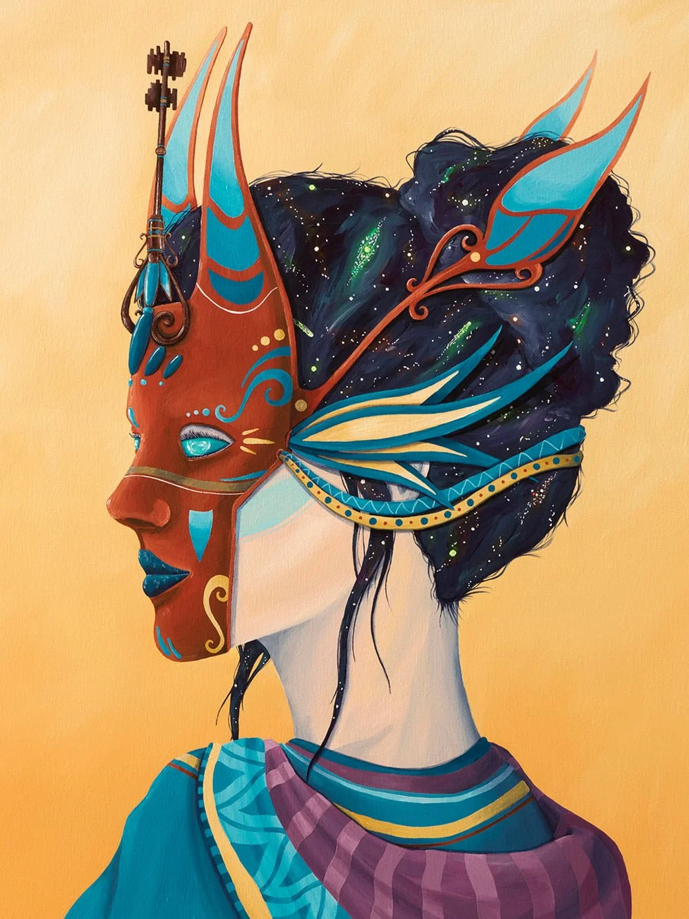 Detail of Eternal Wisdom highlighting the key symbol, Fleur de Lis, and intricate cosmic elements