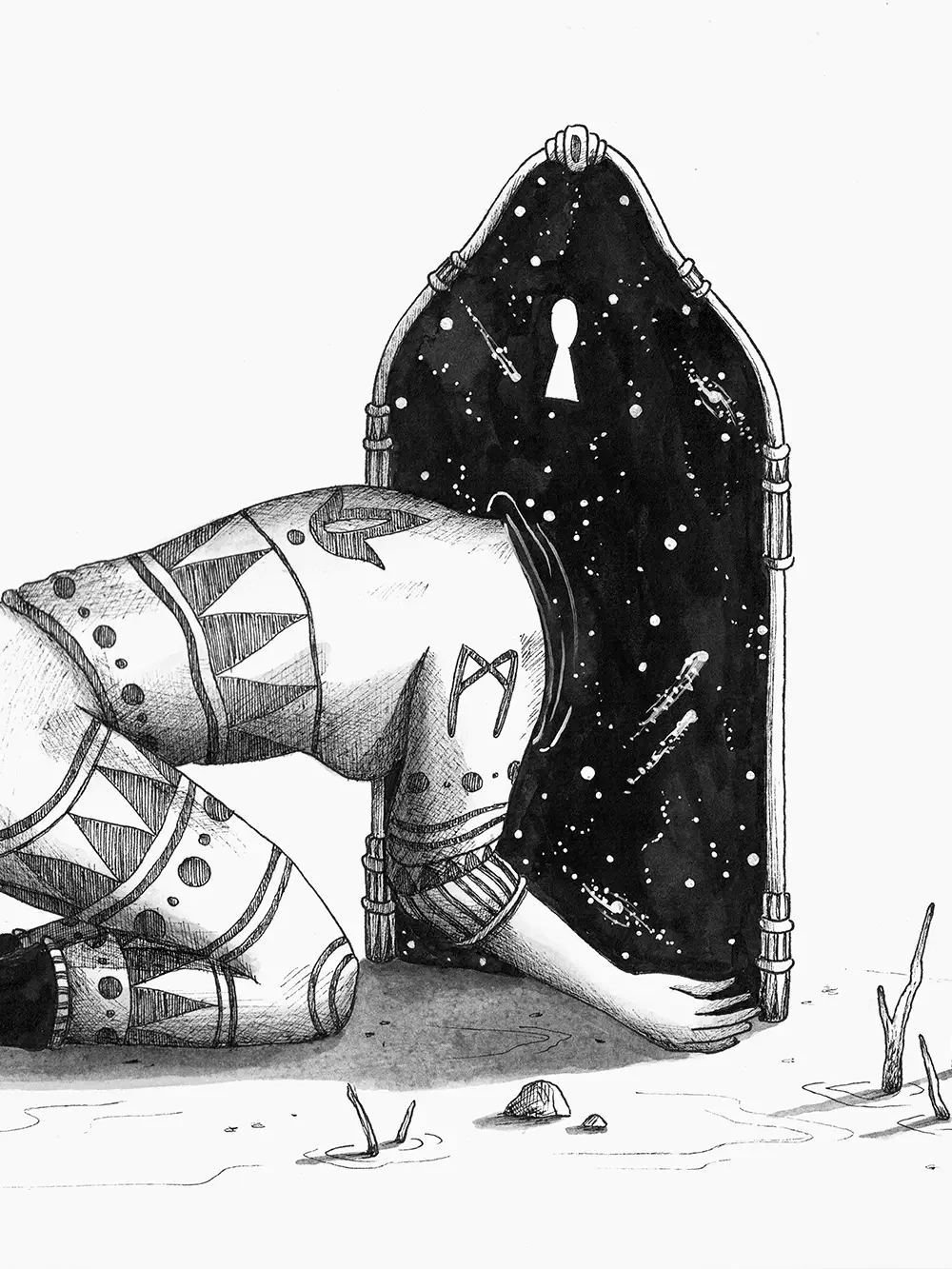 Detail of Beyond the Threshold highlighting the cosmic portal and symbolic figure