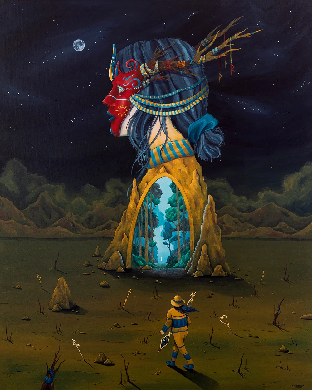 Inner Eden by Skount, a symbolic painting inspired by Elder Futhark runes, mythology, and the exploration of inner transformation.