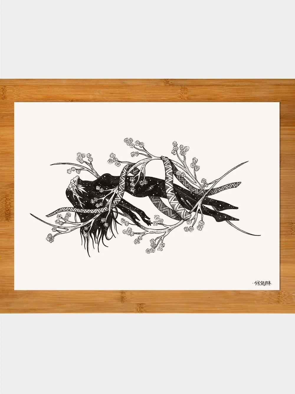 Helix is a symbolic ink drawing by Skount exploring the helix as a form of resilience and continuous growth