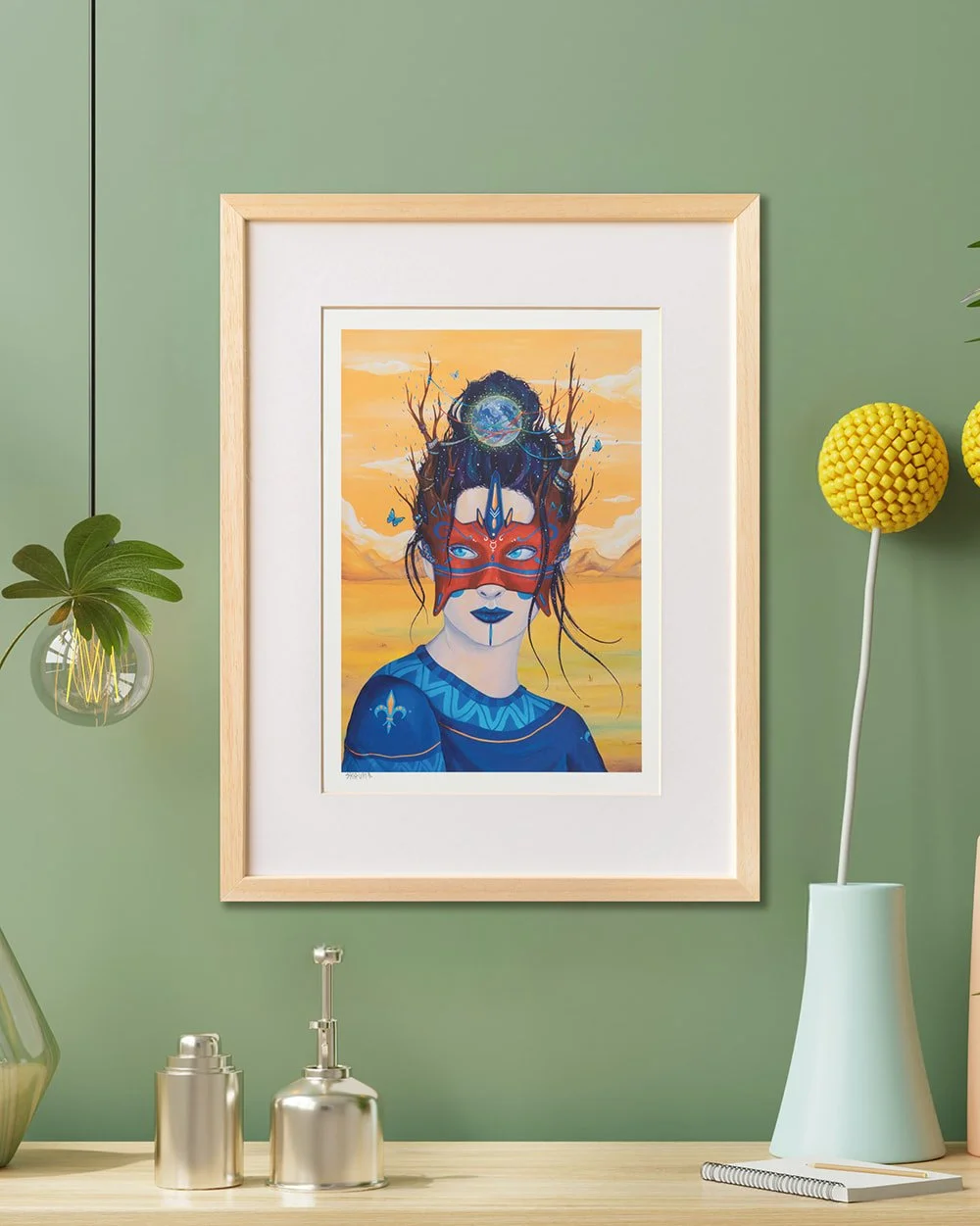 The Divine Feminine” art print displayed in a modern living room, perfect as symbolic wall art for home interiors.