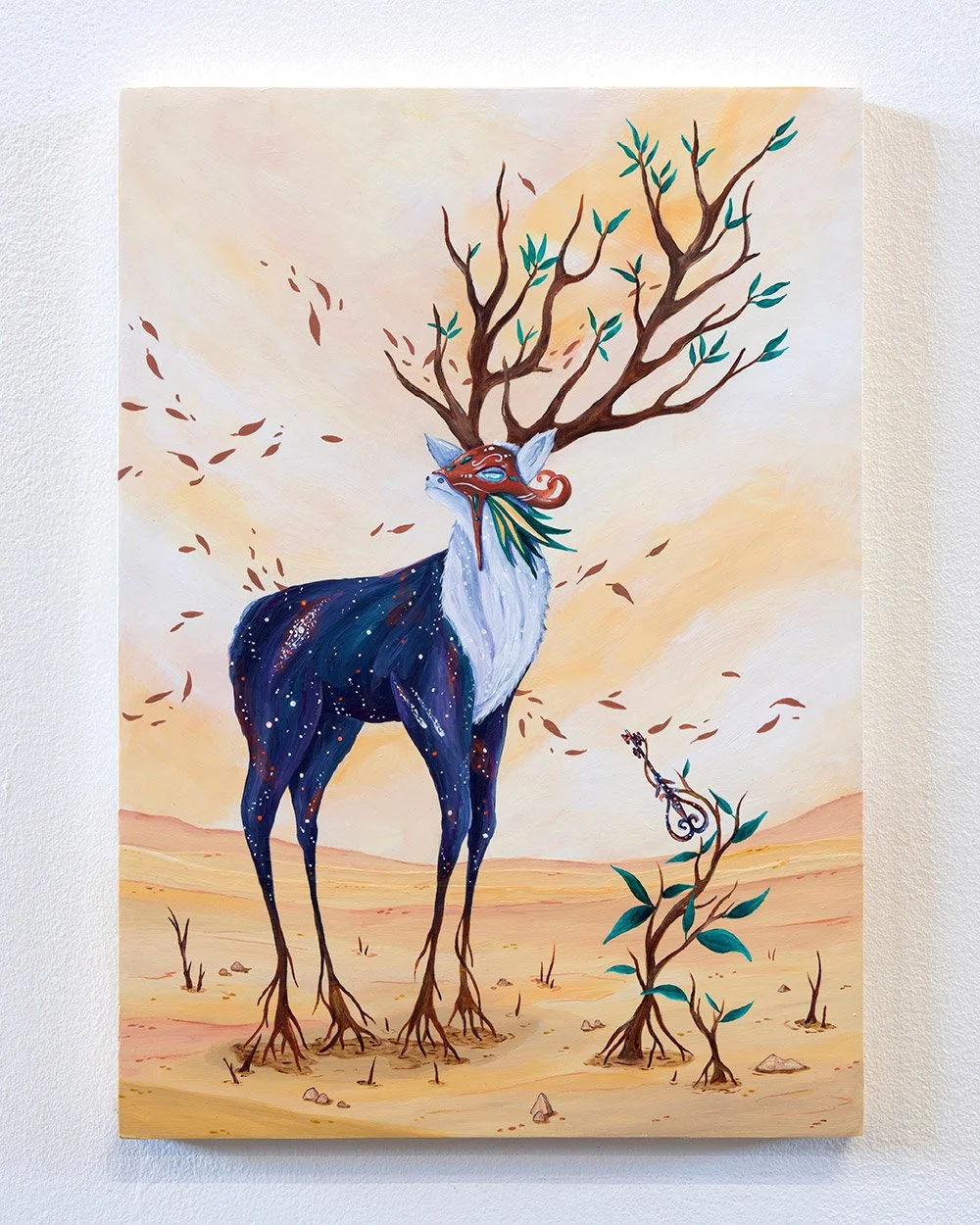 Painting of a single sika deer by Skount inspired by Japanese mythology and Nara folklore