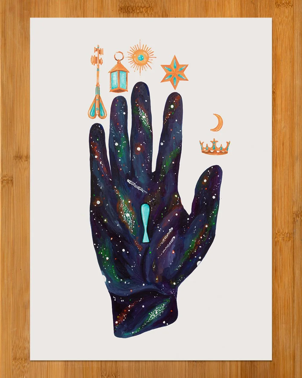 Full view of Hand of Mysteries, an artwork exploring transformation and spiritual awakening.