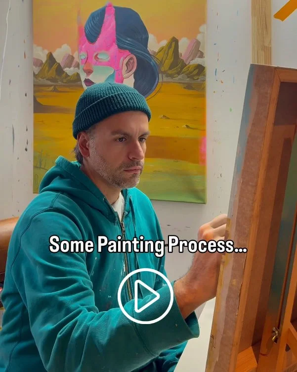 Artist Skount working on the painting Unlocking during the creative process in the studio