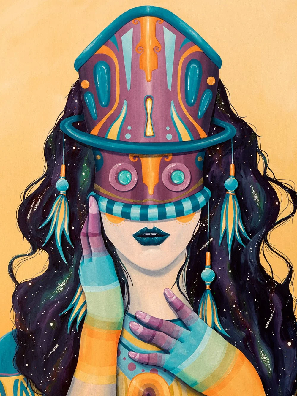 Detail of Veiled Knowledge highlighting the lock symbol and intricate cosmic textures