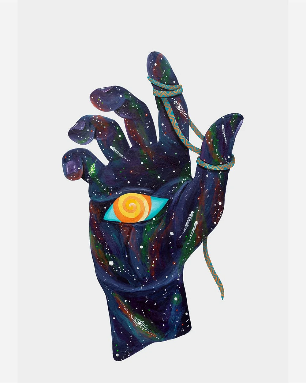 Cosmic hand illustration “The Illusion of Omniscience” by Skount, symbolizing delusion, humility, and the limits of absolute knowledge.