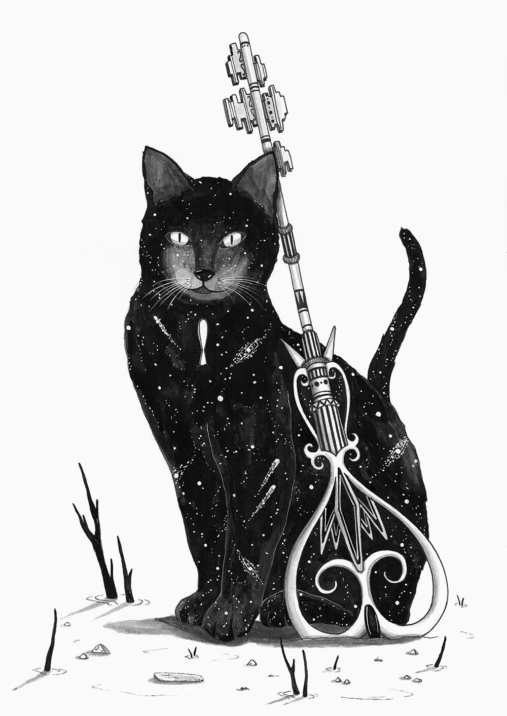 Skount ink illustration of a cosmic cat