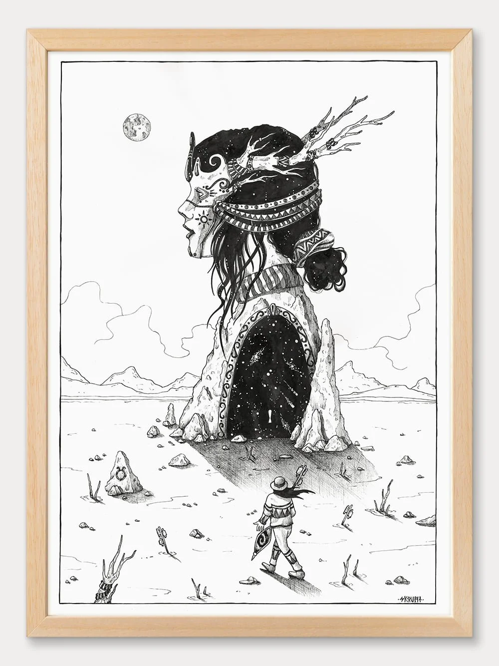 Symbolic drawing Inner Eden by Skount showing introspective elements and key symbolism related to inner balance