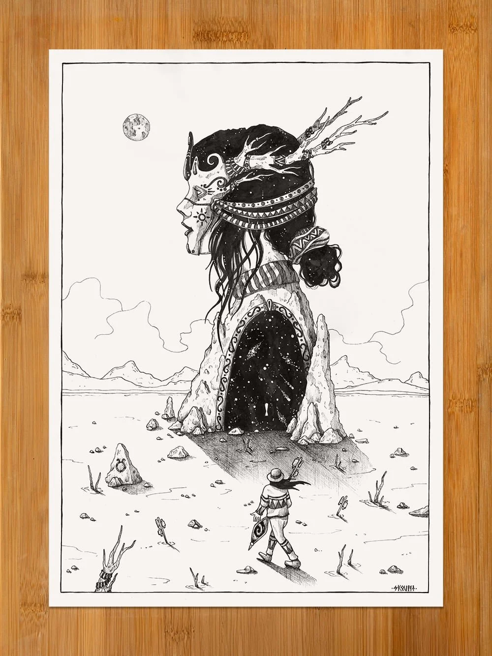 Symbolic drawing Inner Eden by Skount showing introspective elements related to inner balance.