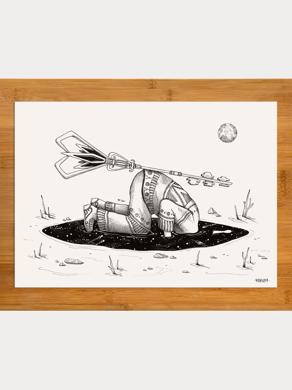 Surreal drawing Searching A New Path depicting introspection, transformation, and a symbolic cosmic threshold