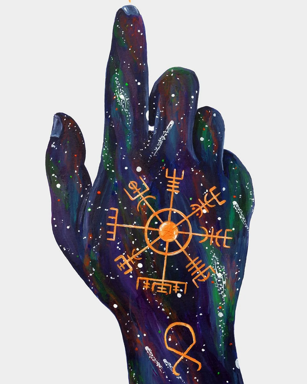 Detail showing the Vegvísir and Troll Cross symbols in Vegvísir: The Wayfinder.