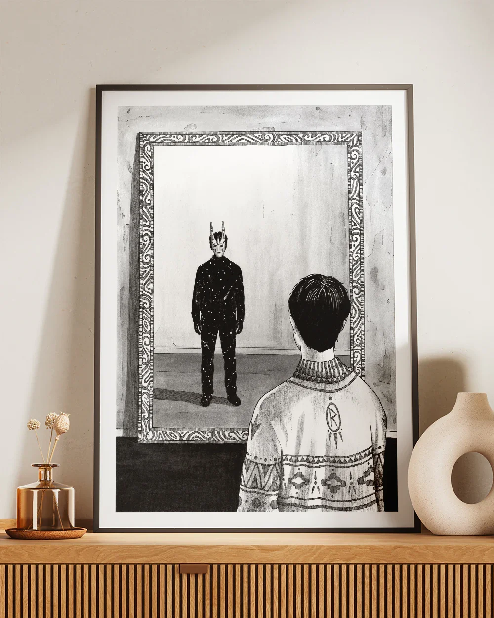 The Unseen Within framed and displayed in a contemporary interior, emphasizing its psychological and symbolic atmosphere