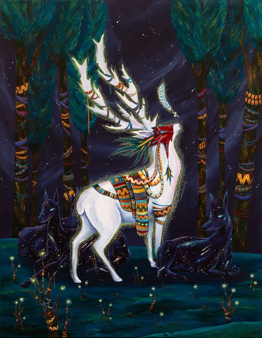 Echo of the White Messenger painting by Skount inspired by Nara’s sacred deer and Japanese legends