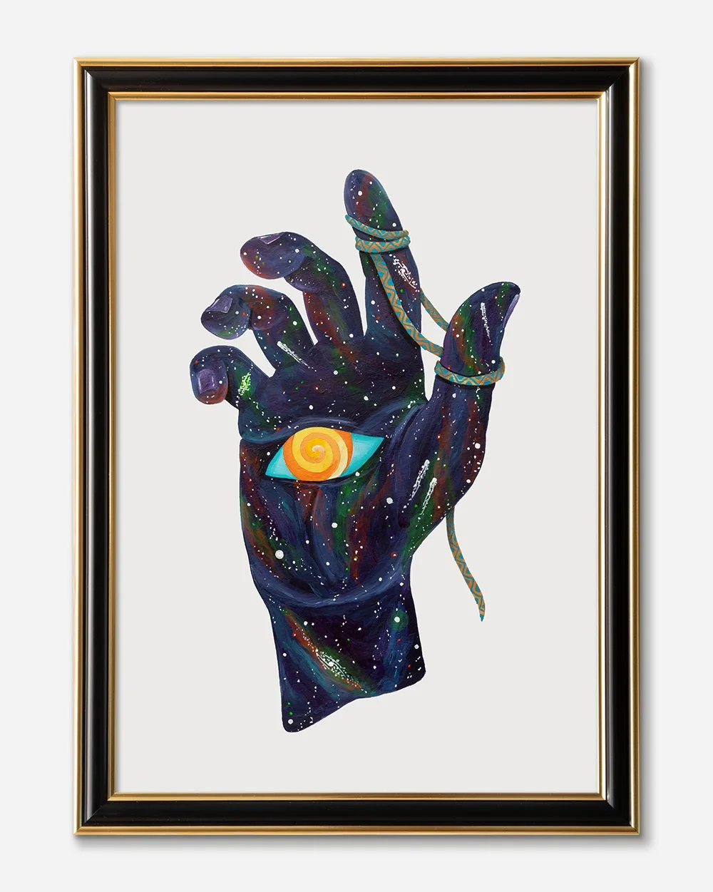 Framed original artwork The Illusion of Omniscience by Skount, from the Cosmic Hands Series.