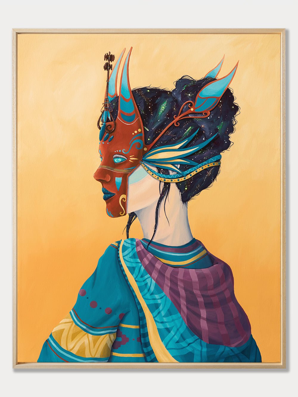 Eternal Wisdom by Skount, a symbolic original painting featuring a feminine figure with cosmic elements and key symbolism