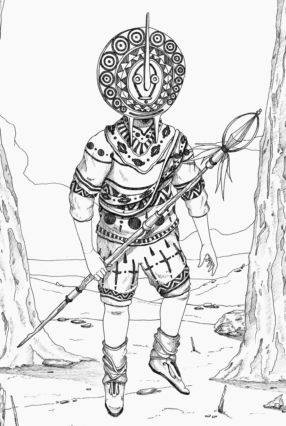 Afrikan mask drawing by Skount