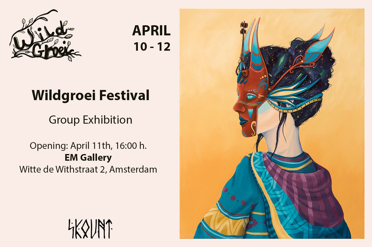Art exhibition in Amsterdam Wildgroei festival flyer EM Gallery Skount