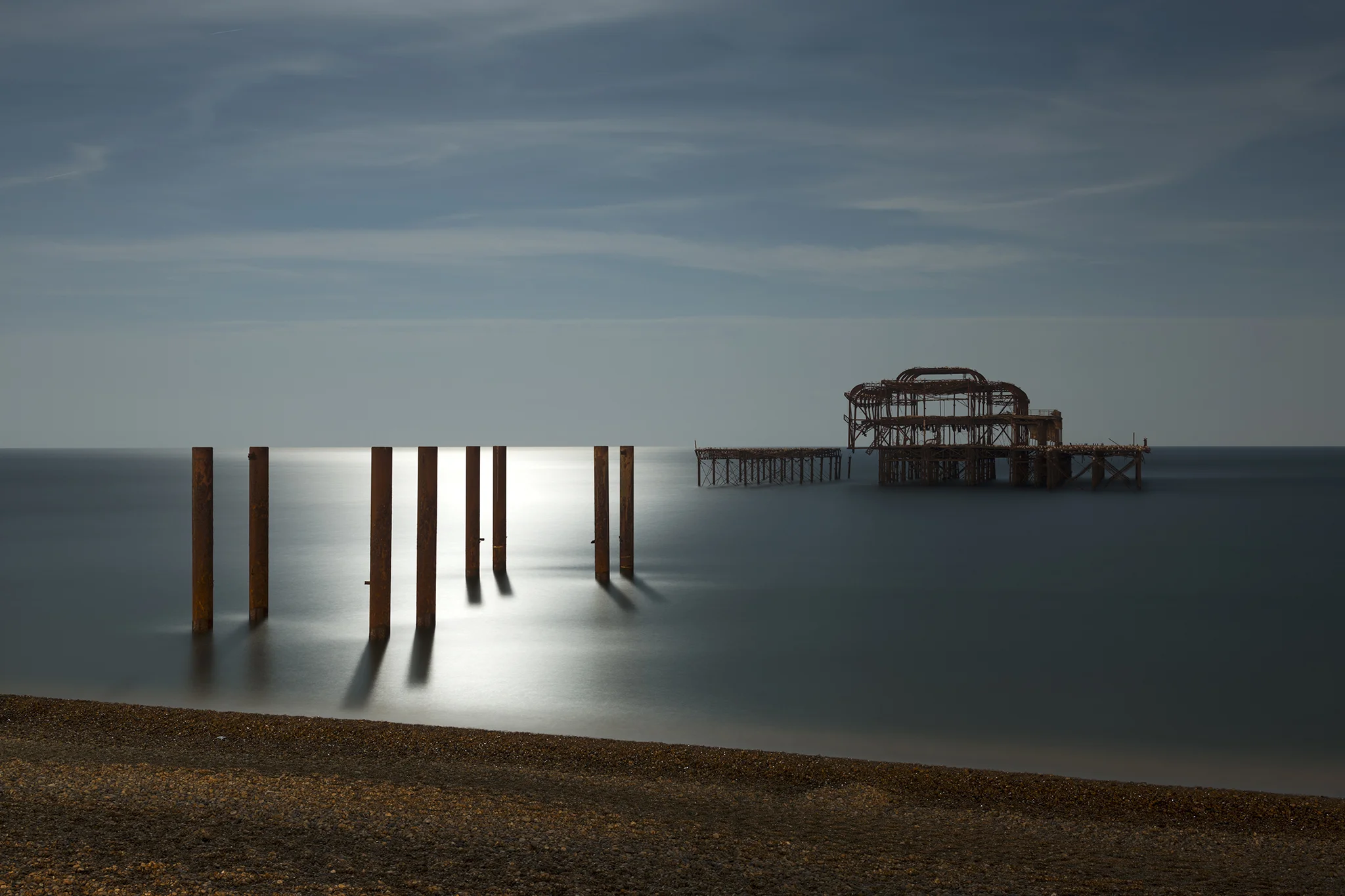With this ongoing series of seascapes, I’m revisiting the same spot by Brighton's West Pier and lining up the poles with the horizon. Moonlight Horizon I