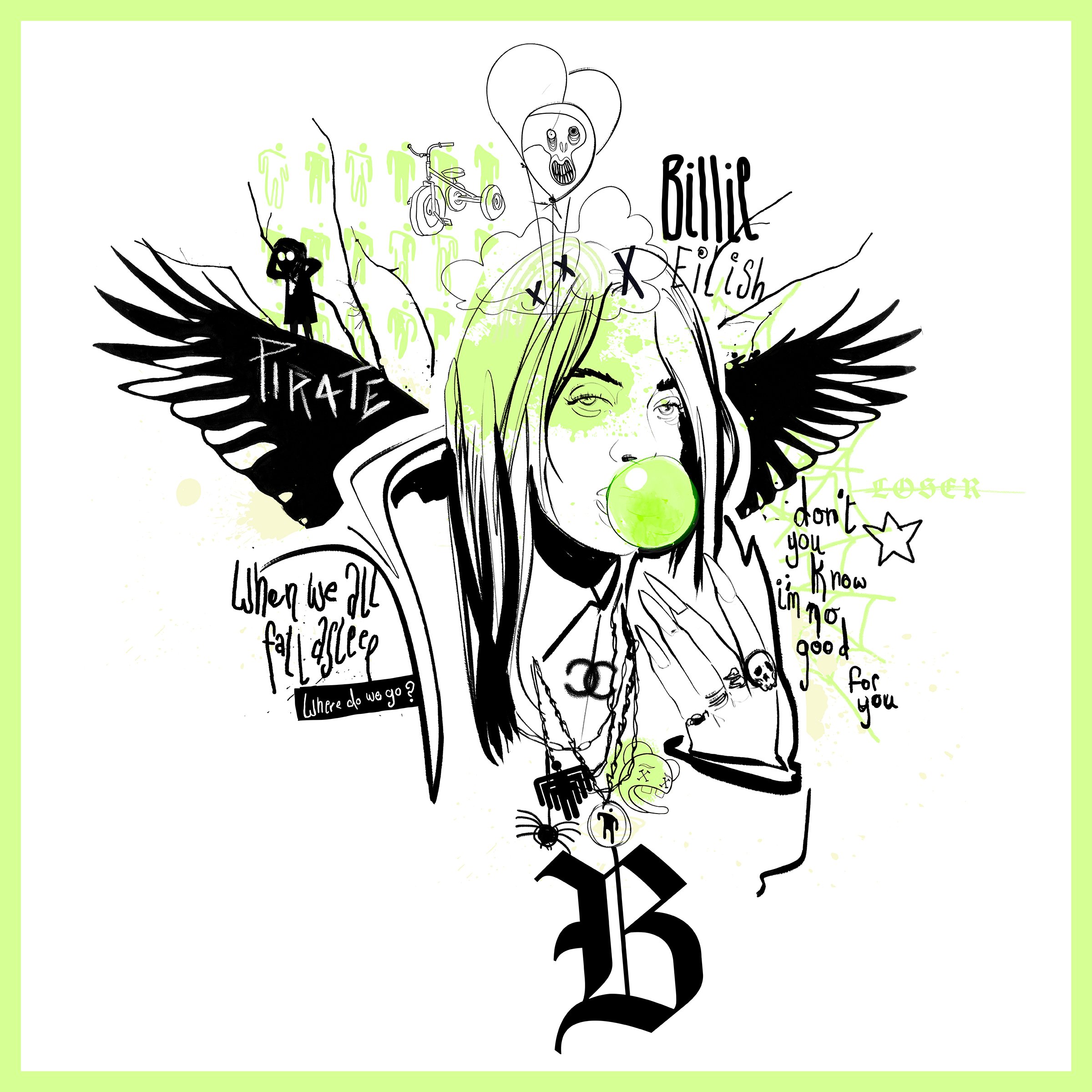 Billie Eilish fan art montage illustration