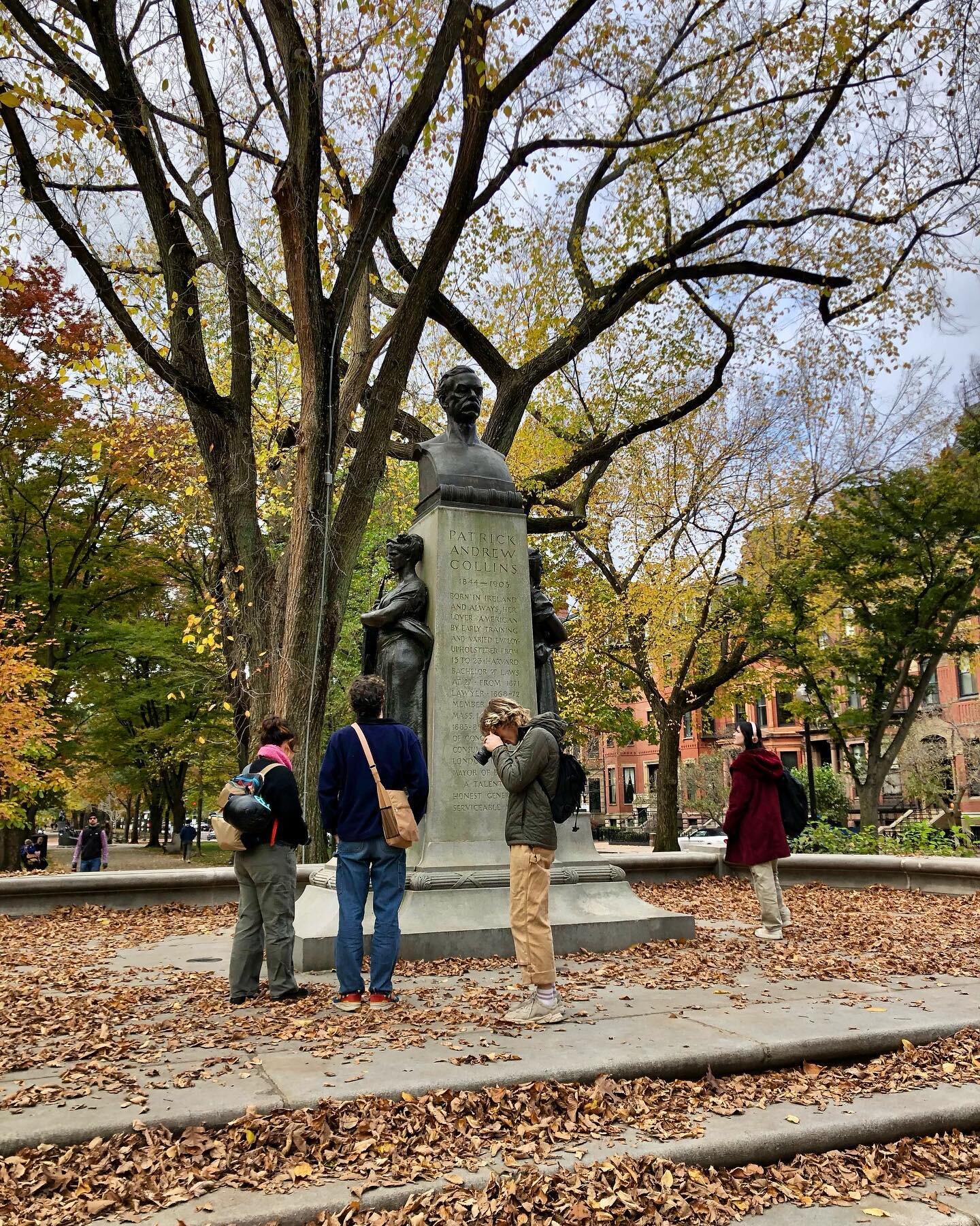 Students examining the memorial landscape of Boston, November 6, WT Saint-Gaudens 2023. #witnesstreeproject #augustussaintgaudens #saintgaudensnps #memorialization #statues