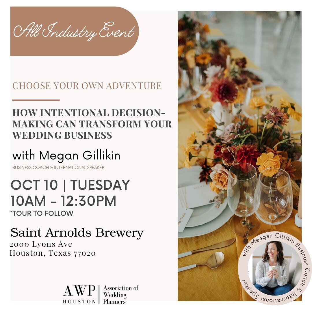 🍂Ticket Sales are Live!! 🍂

For our October All Industry Event at Houston&rsquo;s Saint Arnolds Brewery! 🍻

Join us for an inspiring event that will empower you to take control of your wedding business and turn your goals into attainable success. 