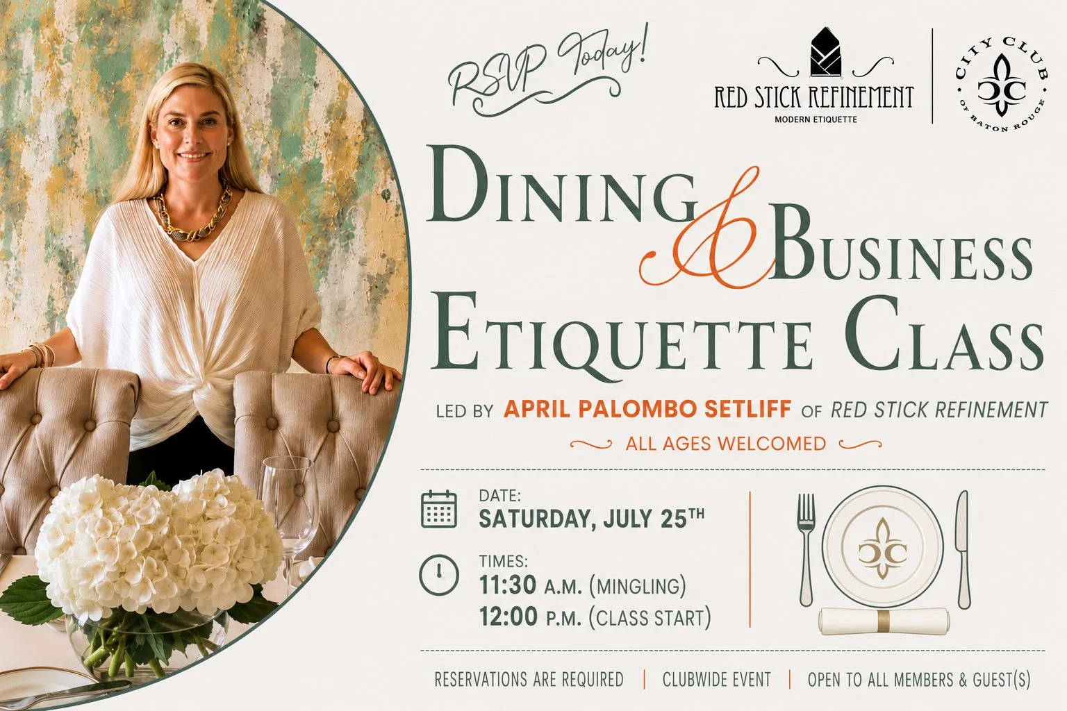 DINING &amp; BUSINESS ETIQUETTE CLASS with APRIL P. SETLIFF 
