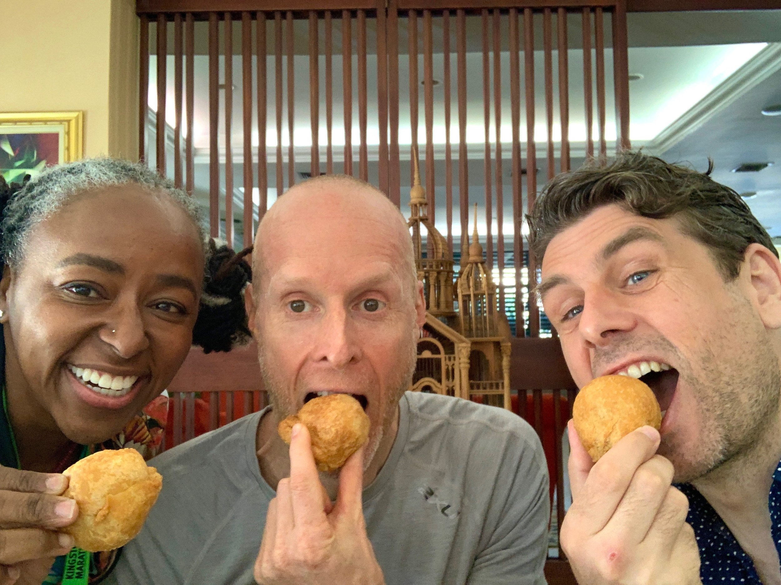 Post-race refueling with fried dumplings (yum!) and my fellow runners Matt and Adharanand. 