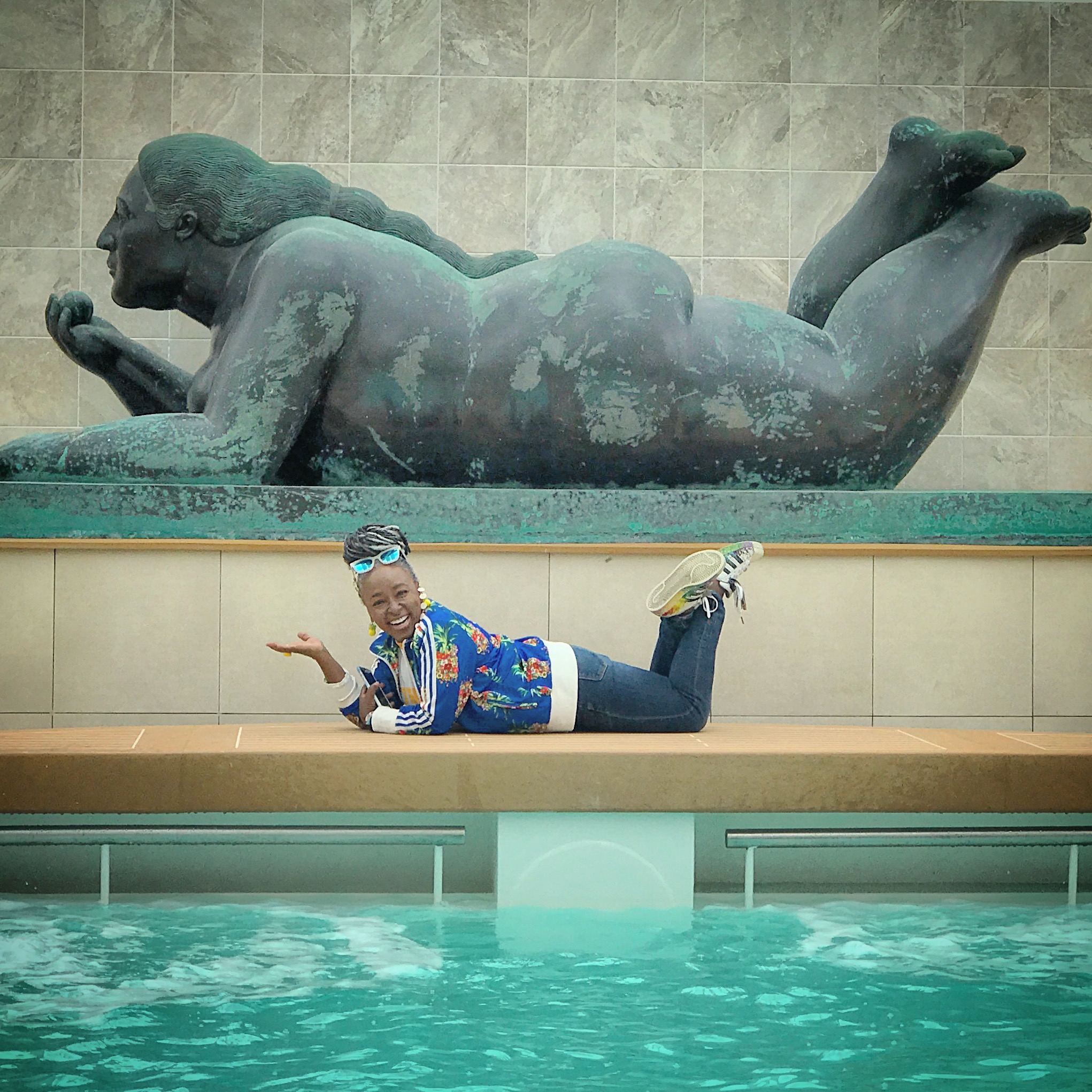 I couldn’t resist the urge to pose poolside with this bronze beauty by Colombian sculptor Fernando Botero. It’s just one piece in an extensive onboard collection of art.