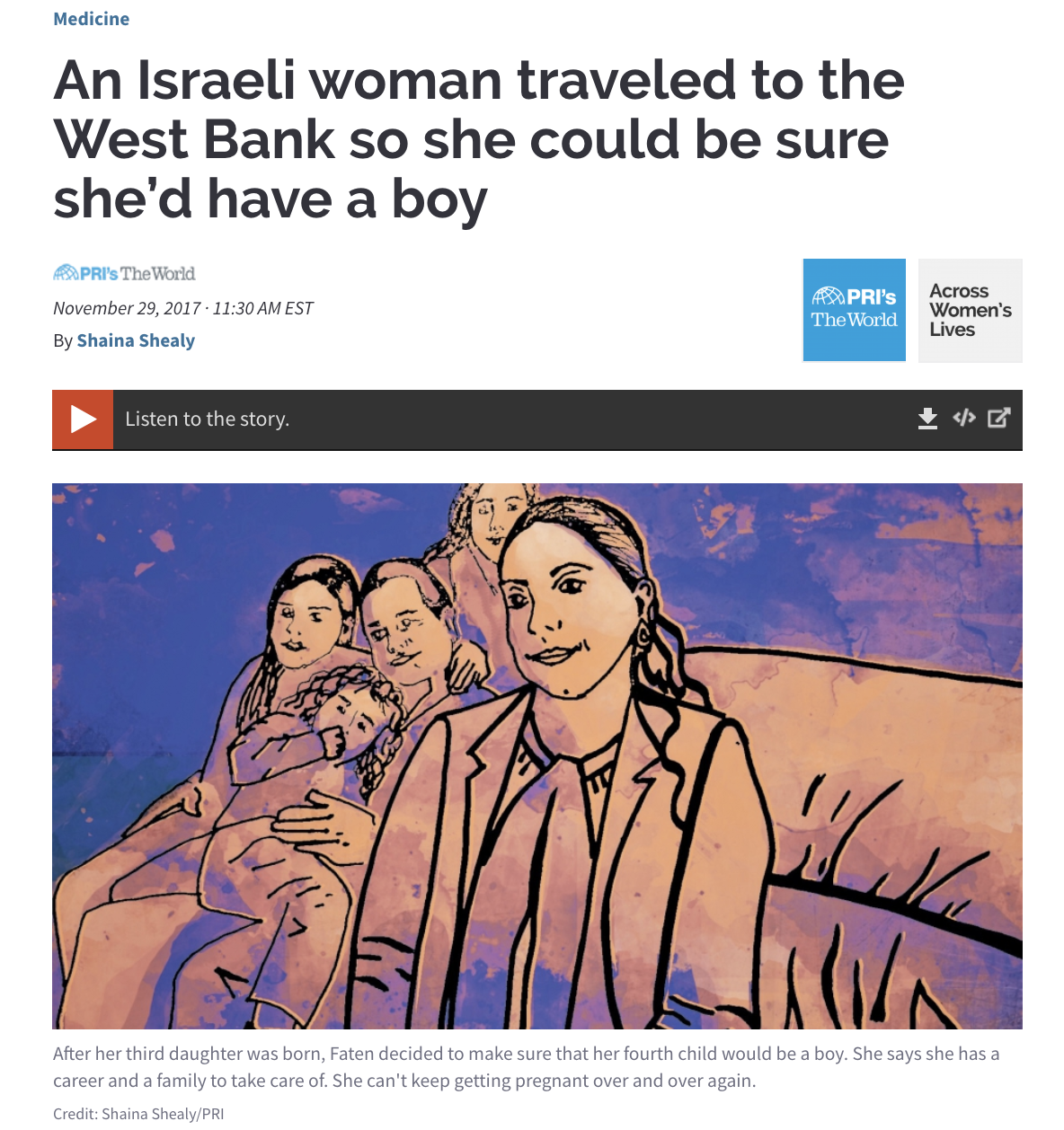 An Israeli woman traveled to the West Bank so she could be sure she'd have a boy 