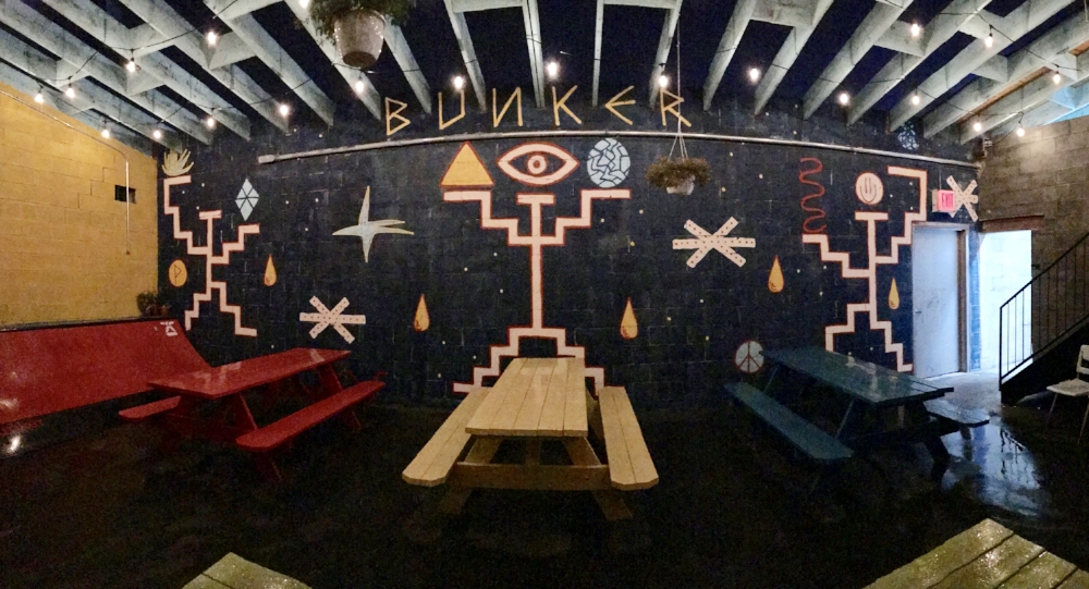 The outdoor space on a rainy night. Artwork by Mr. Pixote.