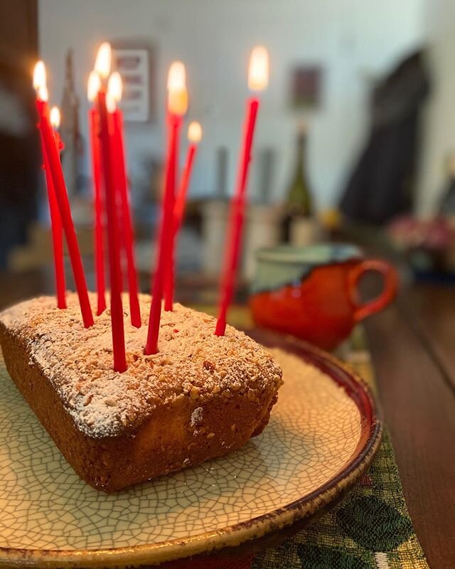 Lockdown birthdays mean cake-for-breakfast. A Swedish almond and cardamom cake for the love of my life. Here&rsquo;s to a lifetime of indulgences. #birthdayinginplace