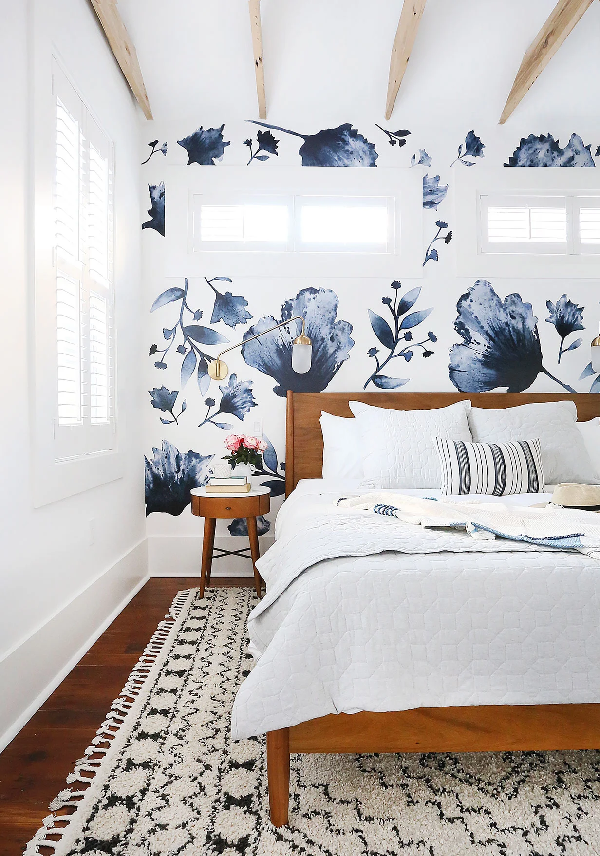 Rug / Bed / Floral Wall Decals / Coverlet / Nightstand / Sconce