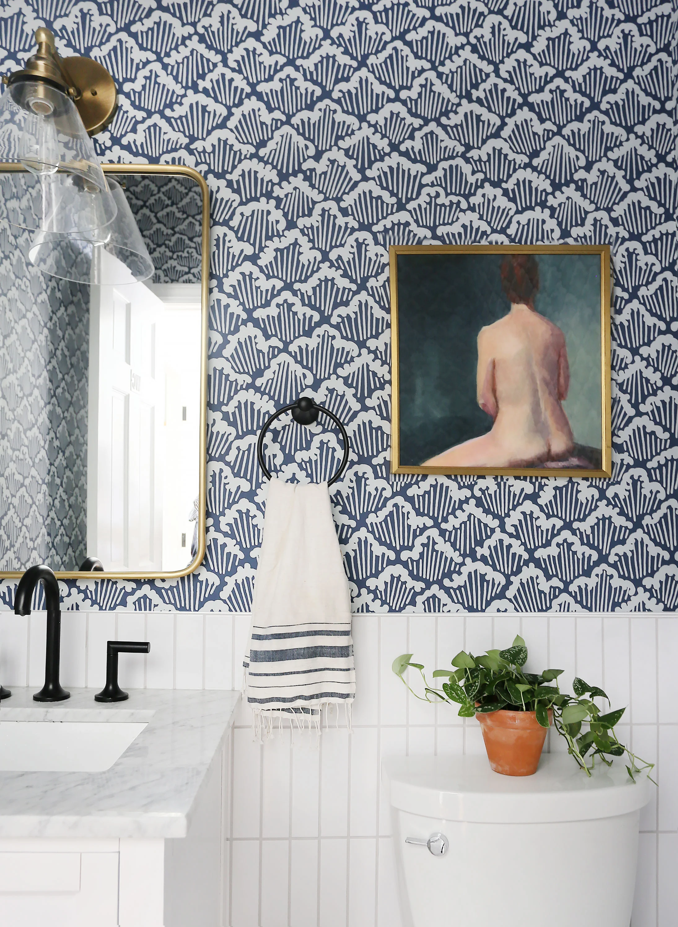 A bold + classic + whimsical + coastal + modern powder room — Sunny