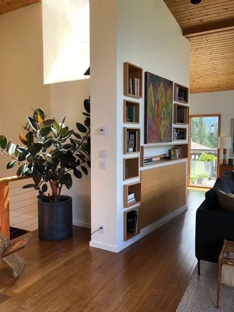 Parallelogram shaped boxes built into wall
