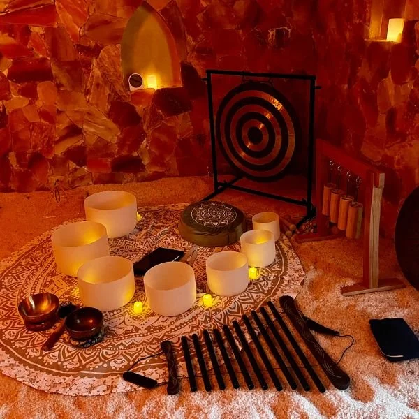 salt cave, Crystal singing bowls for sound healing session at Sault Haus, Hopewell NJ