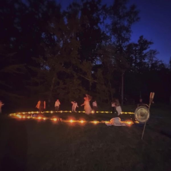 Full moon circle meditation outdoors at Sault Haus