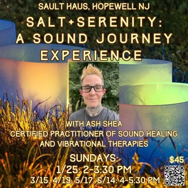 Crystal singing bowls, chimes, gong for sound healing session at Sault Haus, Hopewell NJ