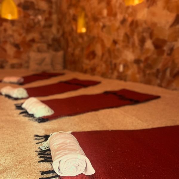 circle gathering meditation in the salt cave at sault haus, hopewell nj