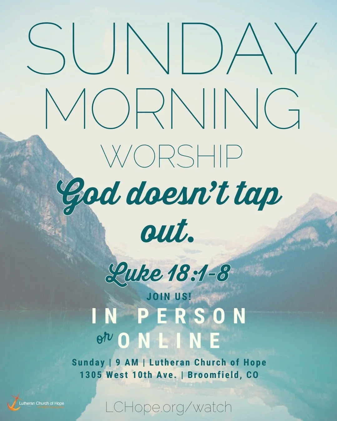 Join us for worship this morning!
&ldquo;God doesn&rsquo;t tap out.&rdquo; What does that mean for us, especially in the struggle?
Come and see&mdash;there&rsquo;s a place for you here. ⛪✨
Everyone is welcome!
#SundayWorship #LCHope #FaithInTheWrestl