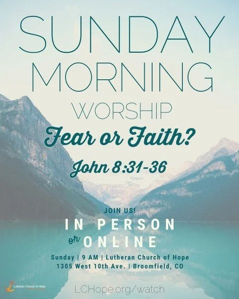 Reformation Sunday: Fear or Faith?
Come as you are. There's room for you.
See you this morning at 9 AM!
#SundayWorship #LCHope #ELCA