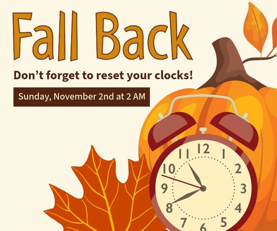 ⏰ Don&rsquo;t forget to &ldquo;fall back&rdquo; this weekend! Daylight Saving Time ends Sunday, November 2, 2025. Set your clocks back one hour before bed Saturday night so you&rsquo;re right on time for worship! ⛪️🍂