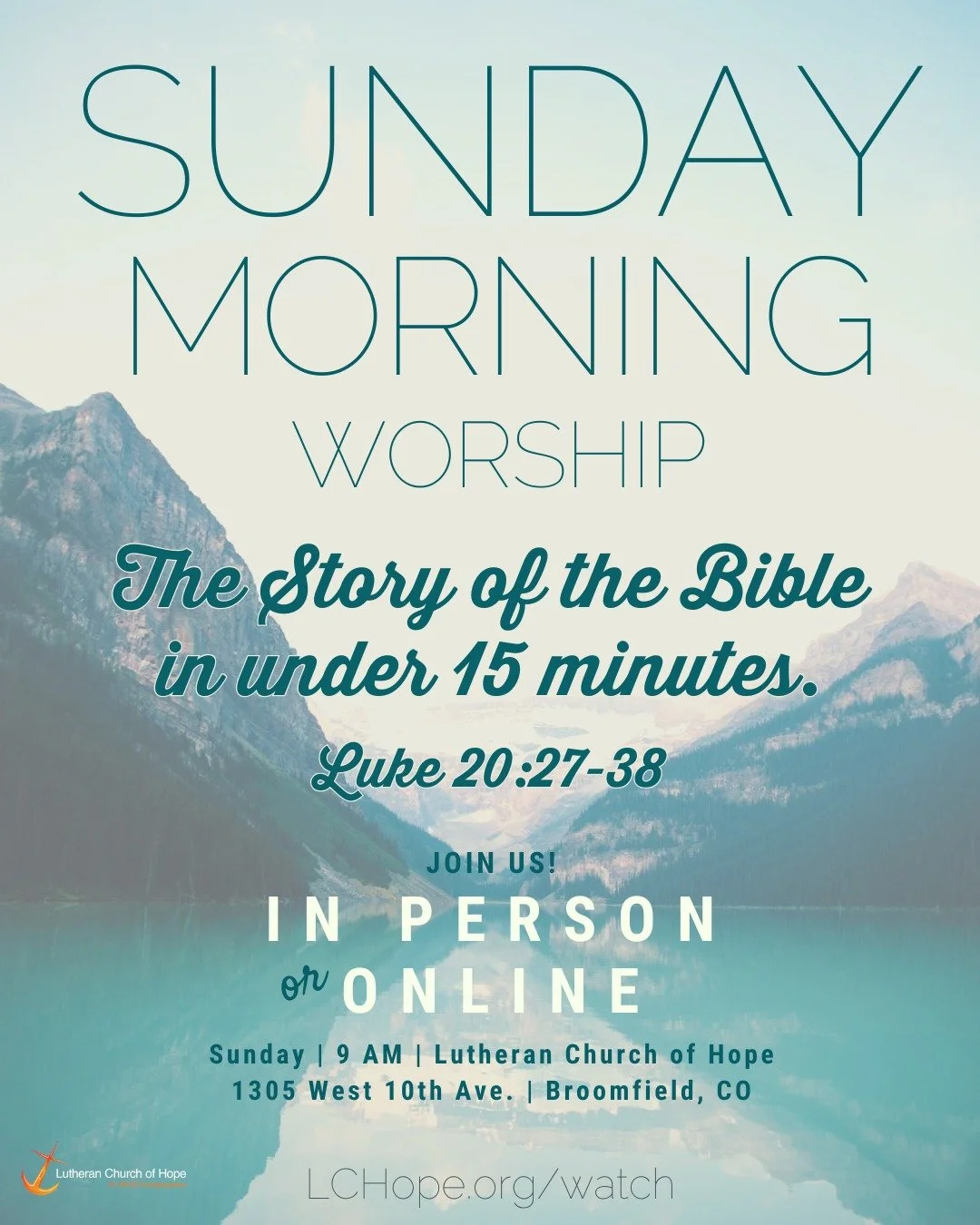 This Sunday at LCHope: &ldquo;The Story of the Bible in 15 Minutes.&rdquo;
All are welcome &mdash; come as you are for worship at 9 AM.
#AllSaintsSunday #SundayWorship #LCHope #ELCA
