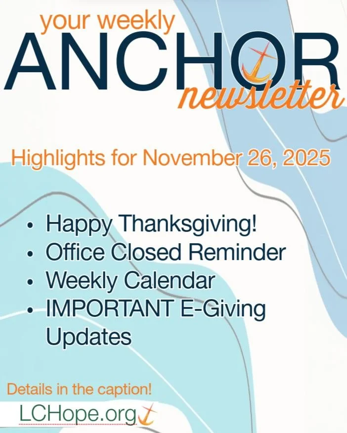 🚨 The Anchor is arriving early this week! 🚨
We&rsquo;re sharing our newsletter a day ahead so you can head into Thanksgiving fully in the loop. Check out all the updates, events, and good things happening at LCHope!
#ELCA #LutheranChurch #Broomfiel