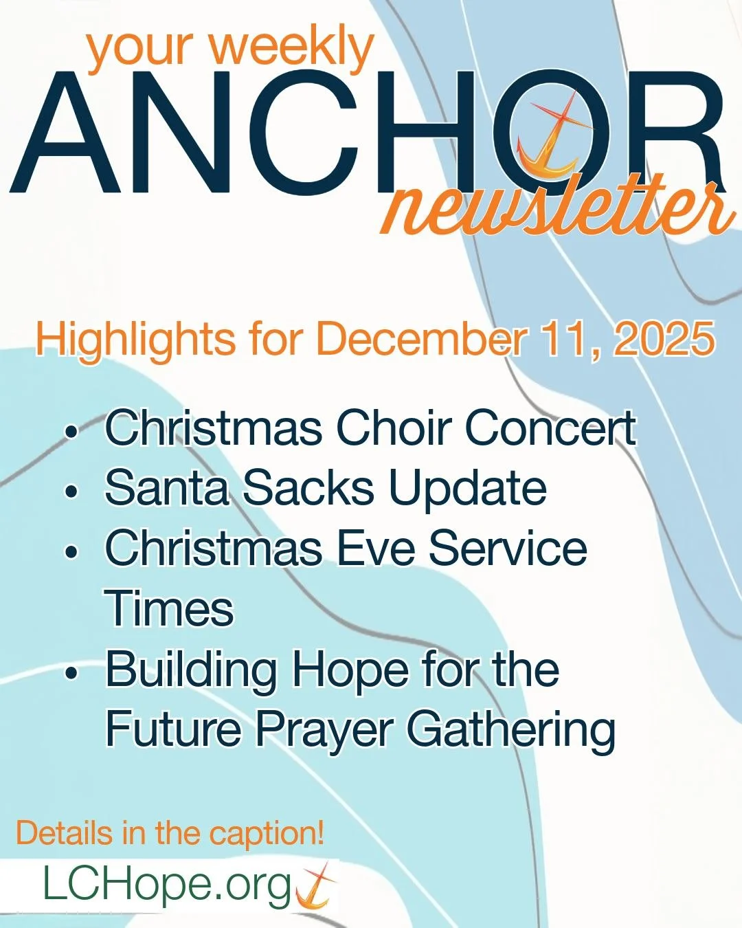🚨 The newest edition of the Anchor Newsletter is live! 🚨
Stay up to date with all the happenings this week at our church, including news, events, and everything you need to know! #ELCA #LutheranChurch #BroomfieldCO #LutheranLife