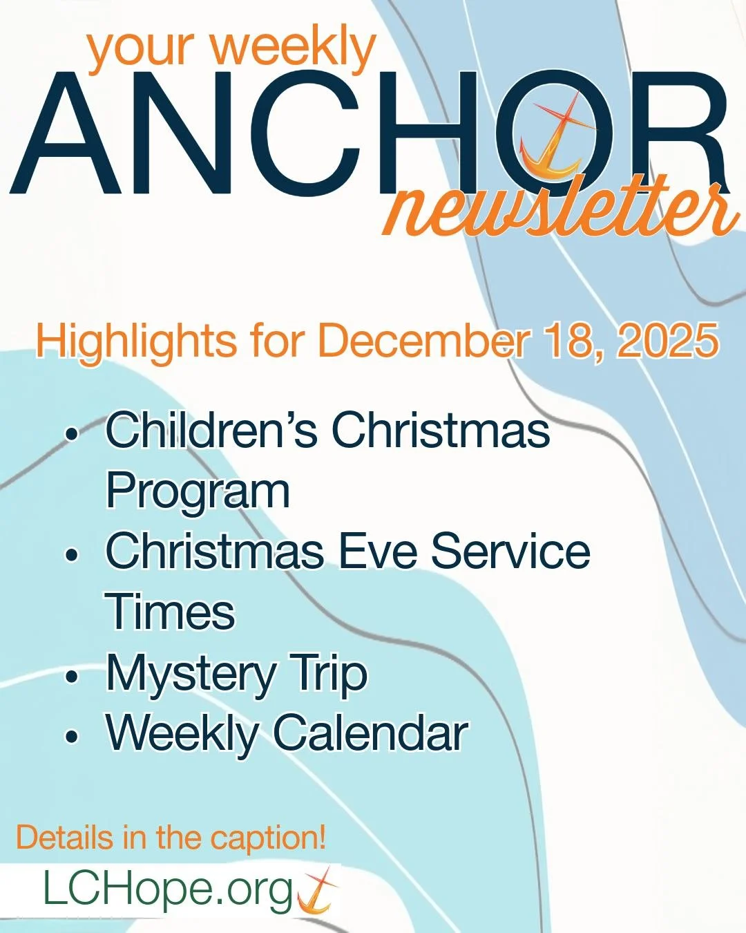 🚨 The newest edition of the Anchor Newsletter is live! 🚨
Stay up to date with all the happenings this week at our church, including news, events, and everything you need to know! #ELCA #LutheranChurch #BroomfieldCO #LutheranLife